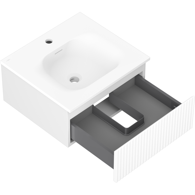 Mexen Rivel vonios spintelė 50 cm su praustuvu Vela, 1 stalčius, grioveliai, balta matinė - 91A20-05023-1-BF01-W23M01
