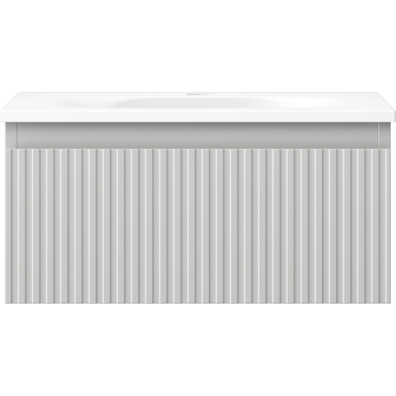 Mexen Rivel vonios spintelė 50 cm su Vela kriaukle, 1 stalčius, rifliuotas, pilka matinė/balta matinė