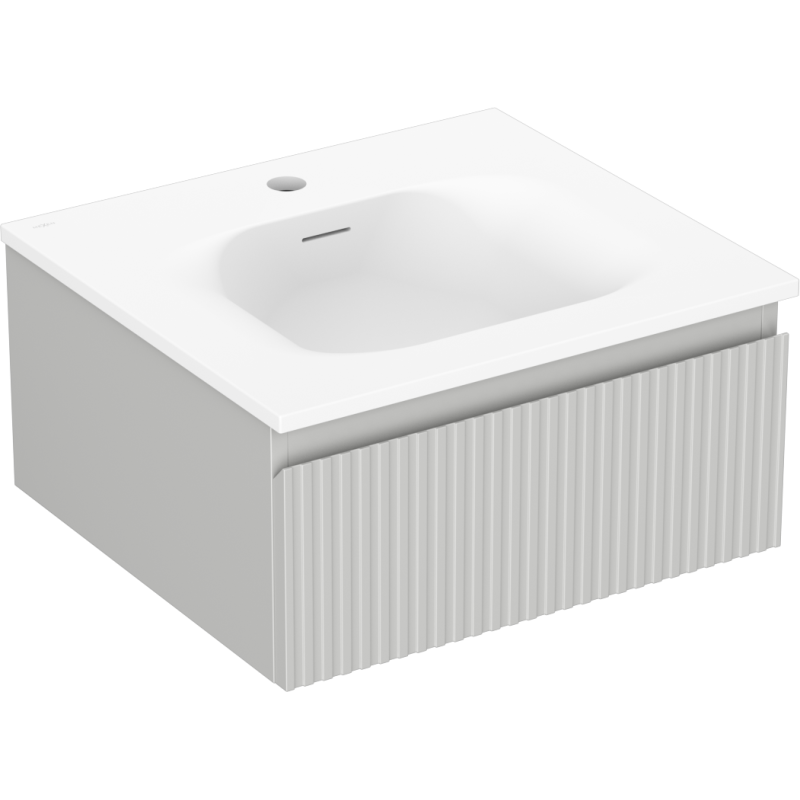 Mexen Rivel vonios spintelė 50 cm su Vela kriaukle, 1 stalčius, rifliuotas, pilka matinė/balta matinė