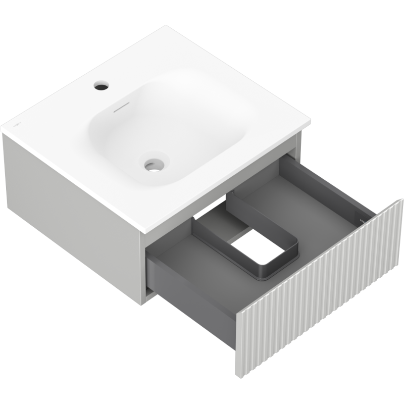 Mexen Rivel vonios spintelė 50 cm su Vela kriaukle, 1 stalčius, rifliuotas, pilka matinė/balta matinė