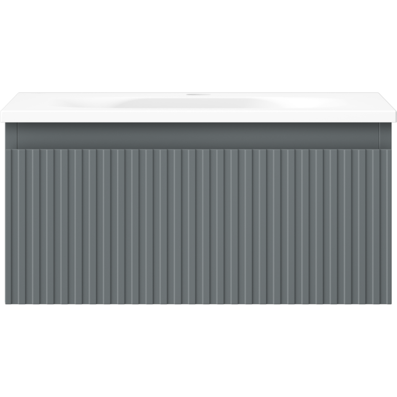 Mexen Rivel vonios spintelė 50 cm su praustuvu Vela, 1 stalčius, grioveliai, matinė grafito/balta matinė