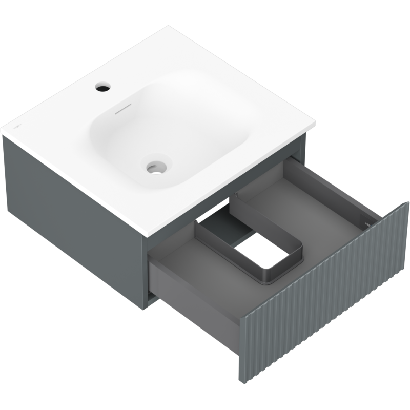 Mexen Rivel vonios spintelė 50 cm su praustuvu Vela, 1 stalčius, grioveliai, matinė grafito/balta matinė