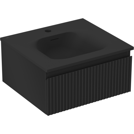 Mexen Rivel vonios spintelė 50 cm su praustuvu Vela, 1 stalčius, rifliuotas, juoda matinė - 91A20-05023-1-BF71-W23M71