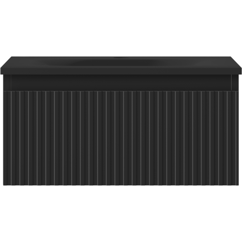 Mexen Rivel vonios spintelė 50 cm su praustuvu Vela, 1 stalčius, rifliuotas, juoda matinė - 91A20-05023-1-BF71-W23M71