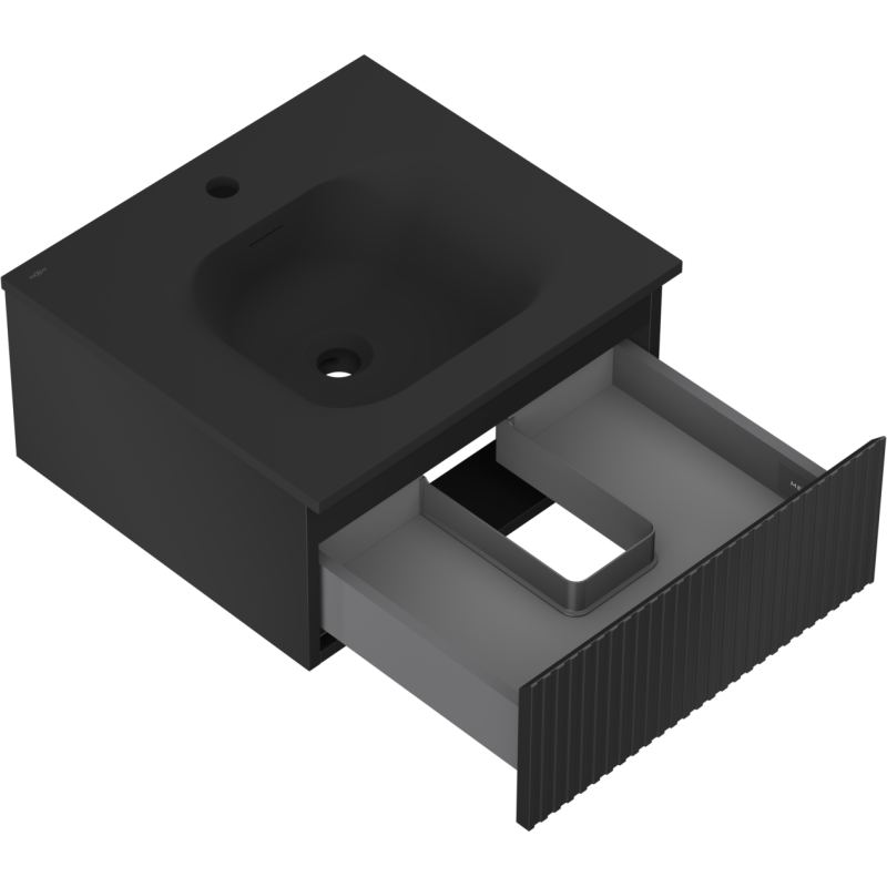 Mexen Rivel vonios spintelė 50 cm su praustuvu Vela, 1 stalčius, rifliuotas, juoda matinė - 91A20-05023-1-BF71-W23M71