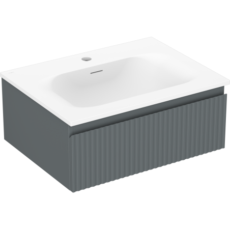 Mexen Rivel vonios spintelė 60 cm su praustuvu Vela, 1 stalčius, rifliuota, grafito matinė/ balta matinė