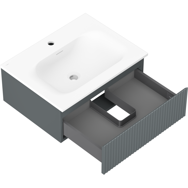 Mexen Rivel vonios spintelė 60 cm su praustuvu Vela, 1 stalčius, rifliuota, grafito matinė/ balta matinė