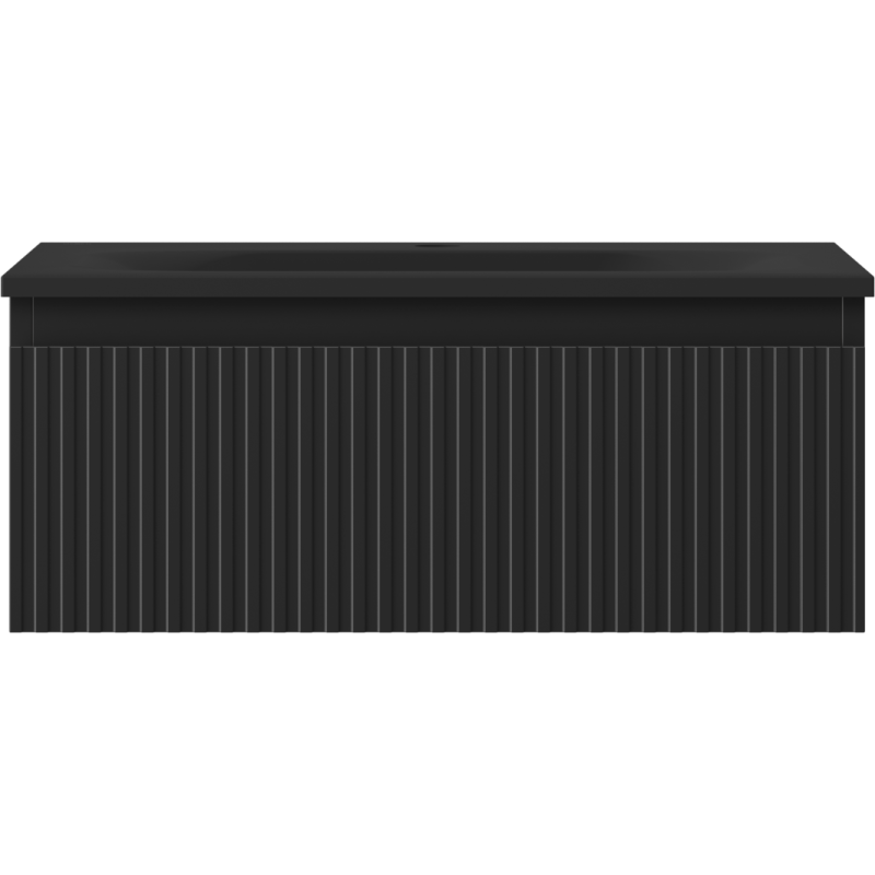 Mexen Rivel vonios kambario spintelė 60 cm su praustuvu Vela, 1 stalčius, rifliuota, juoda mat - 91A20-06023-1-BF71-W23M71