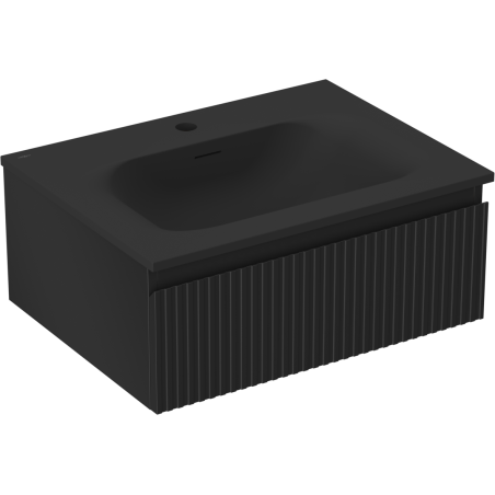 Mexen Rivel vonios kambario spintelė 60 cm su praustuvu Vela, 1 stalčius, rifliuota, juoda mat - 91A20-06023-1-BF71-W23M71