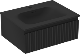 Mexen Rivel vonios kambario spintelė 60 cm su praustuvu Vela, 1 stalčius, rifliuota, juoda mat - 91A20-06023-1-BF71-W23M71