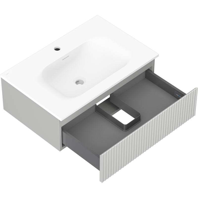 Mexen Rivel vonios spintelė 70 cm su praustuvu Vela, 1 stalčius, grioveliuotas, pilka matinė / balta matinė