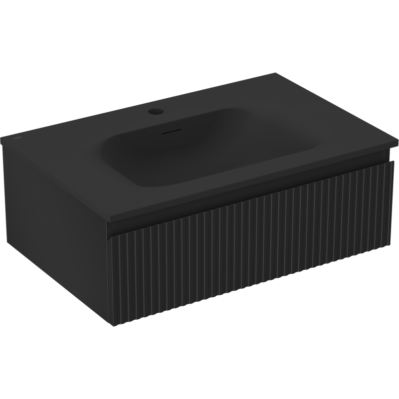 Mexen Rivel vonios kambario spintelė 70 cm su Vela praustuvu, 1 stalčius, rifliuota, juoda matinė - 91A20-07023-1-BF71-W23M71