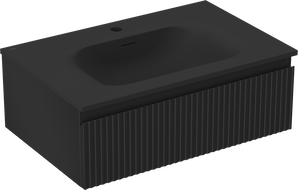 Mexen Rivel vonios kambario spintelė 70 cm su Vela praustuvu, 1 stalčius, rifliuota, juoda matinė - 91A20-07023-1-BF71-W23M71