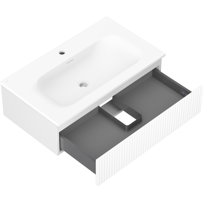 Mexen Rivel vonios kambario spintelė 80 cm su Vela kriaukle, 1 stalčius, gofruota, balta matinė - 91A20-08023-1-BF01-W23M01