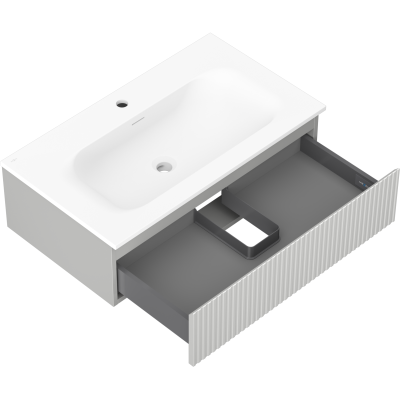 Mexen Rivel vonios spintelė 80 cm su kriaukle Vela, 1 stalčius, rifliuota, pilka matinė/balta matinė