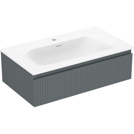 Mexen Rivel vonios spintelė 80 cm su praustuvu Vela, 1 stalčius, rifliuota, grafito matinė/balta matinė