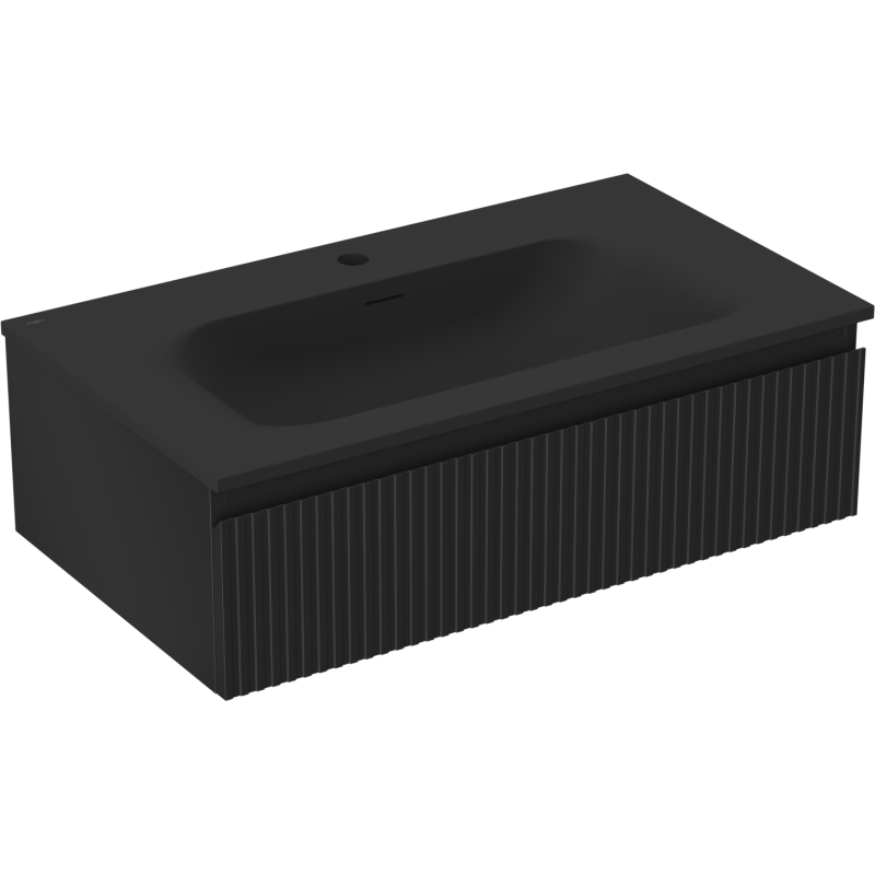 Mexen Rivel vonios kambario spintelė 80 cm su kriaukle Vela, 1 stalčius, grioveliais, juoda matinė - 91A20-08023-1-BF71-W23M71