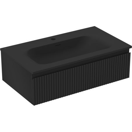 Mexen Rivel vonios kambario spintelė 80 cm su kriaukle Vela, 1 stalčius, grioveliais, juoda matinė - 91A20-08023-1-BF71-W23M71