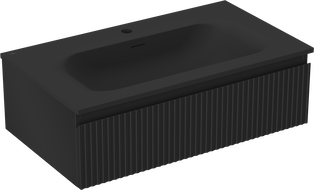 Mexen Rivel vonios kambario spintelė 80 cm su kriaukle Vela, 1 stalčius, grioveliais, juoda matinė - 91A20-08023-1-BF71-W23M71