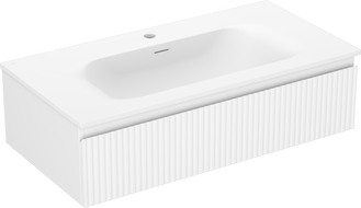 Mexen Rivel vonios kambario spintelė 90 cm su kriaukle Vela, 1 stalčius, rifliuotas, balta matinė - 91A20-09023-1-BF01-W23M01