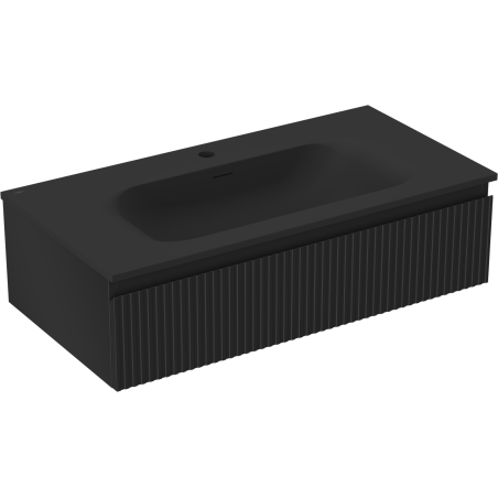 Mexen Rivel vonios spintelė 90 cm su praustuvu Vela, 1 stalčius, grioveliuota, juoda matinė - 91A20-09023-1-BF71-W23M71