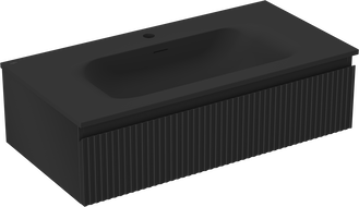 Mexen Rivel vonios spintelė 90 cm su praustuvu Vela, 1 stalčius, grioveliuota, juoda matinė - 91A20-09023-1-BF71-W23M71