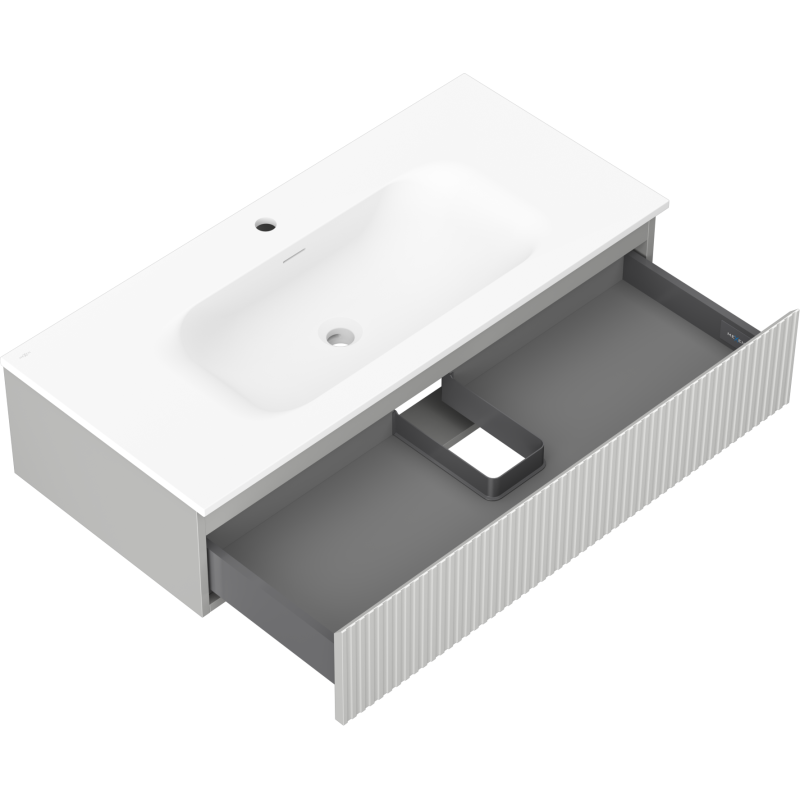 Mexen Rivel vonios spintelė 100 cm su praustuvu Vela, 1 stalčius, rifliuota, pilka matinė/balta matinė