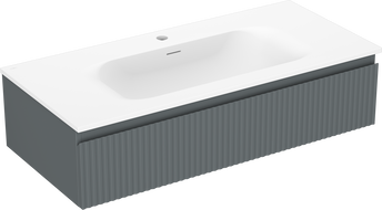 Mexen Rivel 100 cm pločio vonios spintelė su praustuvu Vela, 1 stalčius, rifliuota, grafito mat/balta mat