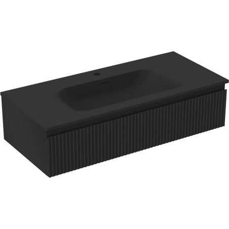 Mexen Rivel vonios spintelė 100 cm su Vela praustuvu, 1 stalčius, rifliuotas, juodas matinis - 91A20-10023-1-BF71-W23M71