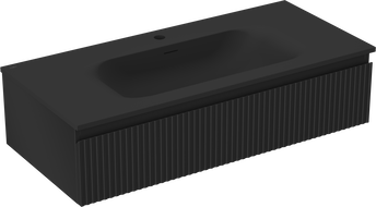 Mexen Rivel vonios spintelė 100 cm su Vela praustuvu, 1 stalčius, rifliuotas, juodas matinis - 91A20-10023-1-BF71-W23M71