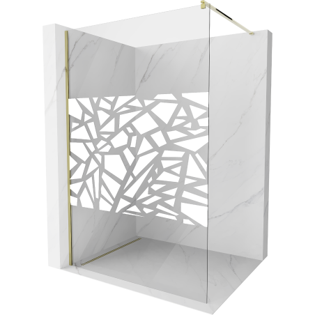Mexen Kioto dušo kabinos siena Walk-in 100 x 200 cm, baltas raštas 8 mm, auksinė - 800-100-101-50-85