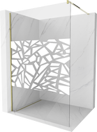 Mexen Kioto dušo kabinos siena Walk-in 100 x 200 cm, baltas raštas 8 mm, auksinė - 800-100-101-50-85