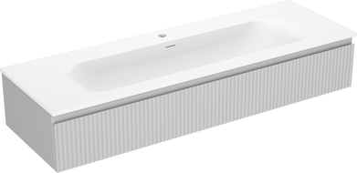 Mexen Rivel vonios spintele 140 cm su kriaukle Vela, 1 stalčius, grioveliais, pilka matinė/balta matinė