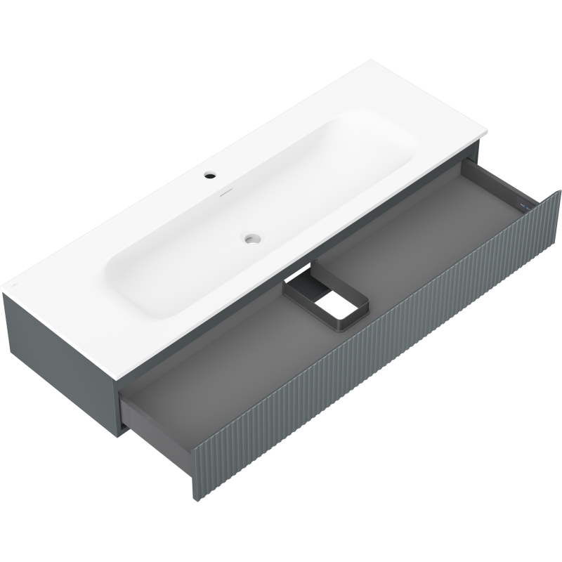 Mexen Rivel vonios spintelė 140 cm su praustuvu Vela, 1 stalčius, briaunuota, grafito matinė/balta matinė -