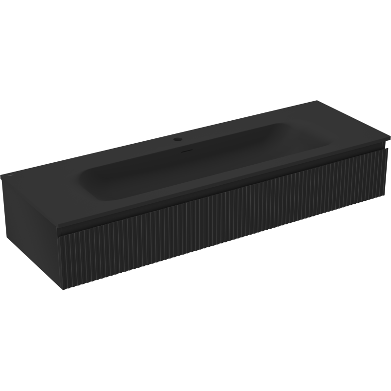 Mexen Rivel vonios kambario spintelė 140 cm su praustuvu Vela, 1 stalčius, rifliuota, juoda matinė - 91A20-14023-1-BF71-W23M71