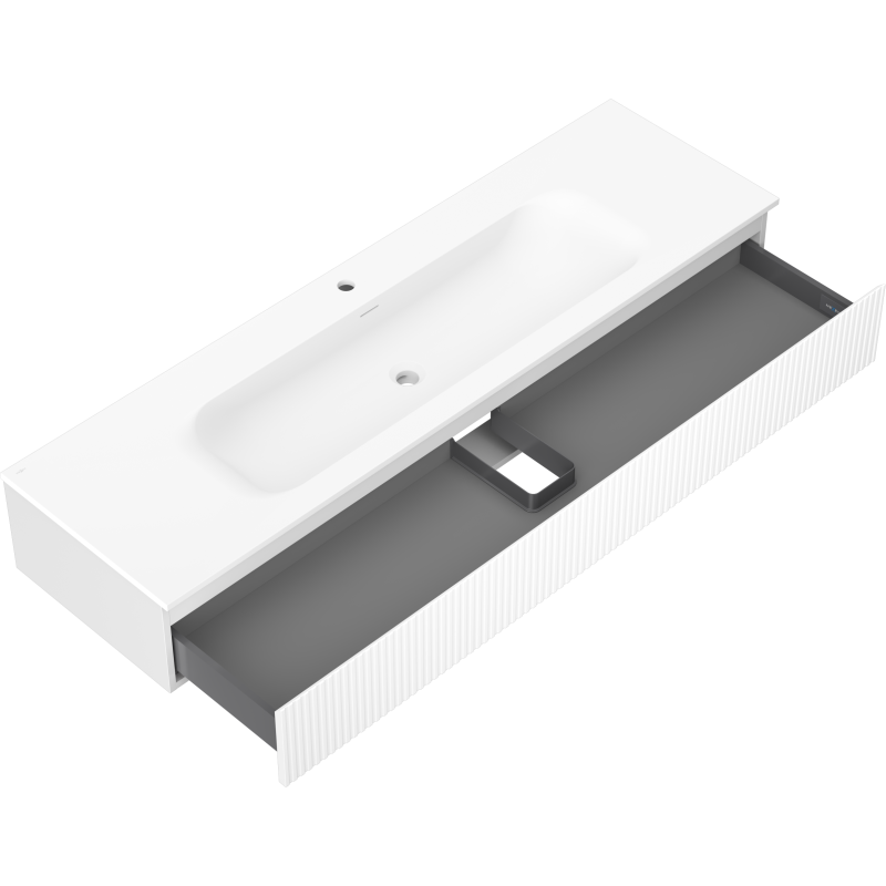 Mexen Rivel vonios kambario spintelė 160 cm su kriaukle Vela, 1 stalčius, rifliuota, balta matinė - 91A20-16023-1-BF01-W23M01