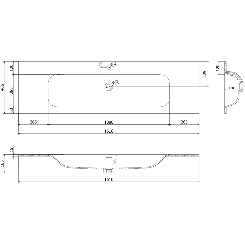 Mexen Rivel vonios kambario spintelė 160 cm su kriaukle Vela, 1 stalčius, rifliuota, balta matinė - 91A20-16023-1-BF01-W23M01