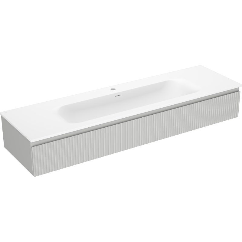 Mexen Rivel voniaus spintelė 140 cm su kriaukle Vela, 1 stalčius, grioveliai, pilka matinė/balta matinė