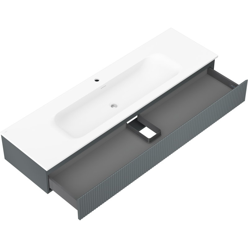 Mexen Rivel vonios kambario spintelė 160 cm su praustuvu Vela, 1 stalčius, grioveliais, grafito mat/balta mat -