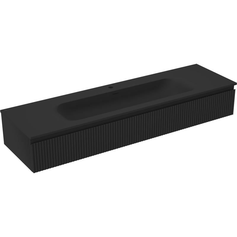 Mexen Rivel vonios spintelė su praustuvu Vela, 160 cm, 1 stalčius, rifliuota, juoda matinė - 91A20-16023-1-BF71-W23M71