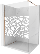 Mexen Kioto dušo siena Walk-in 130 x 200 cm, baltas raštas 8 mm, rožinis auksas - 800-130-101-60-85
