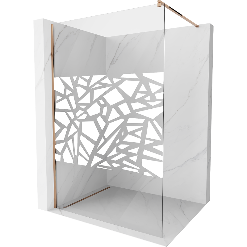 Mexen Kioto dušo siena Walk-in 140 x 200 cm, baltas raštas 8 mm, rožinis auksas - 800-140-101-60-85