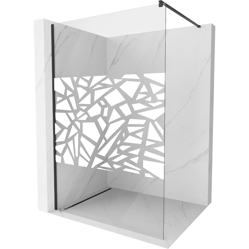 Mexen Kioto Dušo siena Walk-in 100 x 200 cm, baltas raštas 8 mm, juoda - 800-100-101-70-85