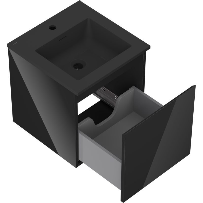 Mexen Orio vonios spintelė 45 cm su Otis praustuvu, 1 stalčius, juoda blizgi/juoda matinė - 91A10-04547-1-BF70-W18M71