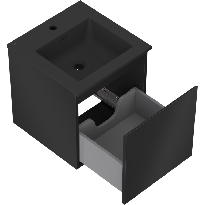 Mexen Orio vonios spintelė 45 cm su praustuvu Otis, 1 stalčius, juodas matinis - 91A10-04547-1-BF71-W18M71