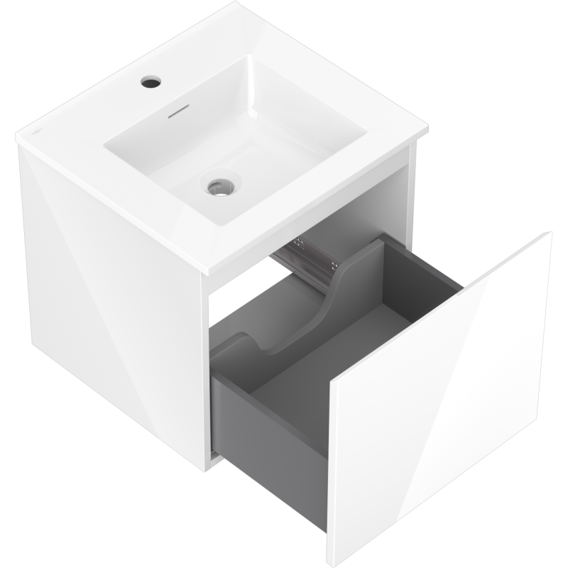 Mexen Orio vonios spintelė 50 cm su Otis praustuvu, 1 stalčius, balta blizgi - 91A10-05047-1-BF00-W18M00