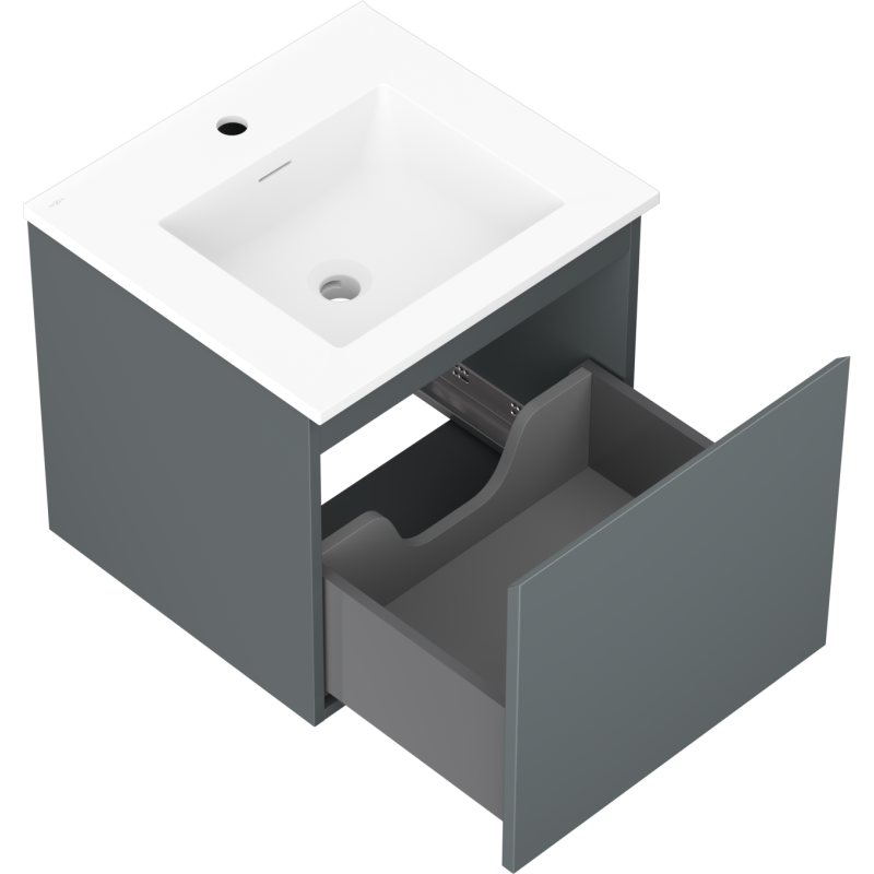 Mexen Orio vonios spintelė 50 cm su kriaukle Otis, 1 stalčius, matinė grafito/balta matinė - 91A10-05047-1-BF66-W18M01