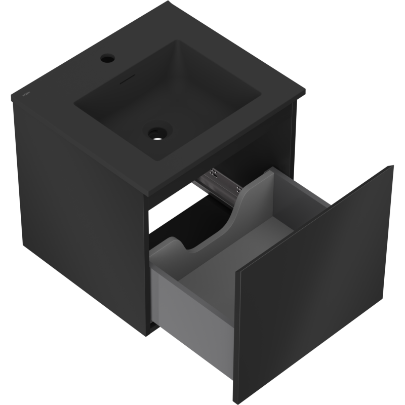 Mexen Orio vonios spintelė 50 cm su Otis praustuvu, 1 stalčius, juoda matinė - 91A10-05047-1-BF71-W18M71