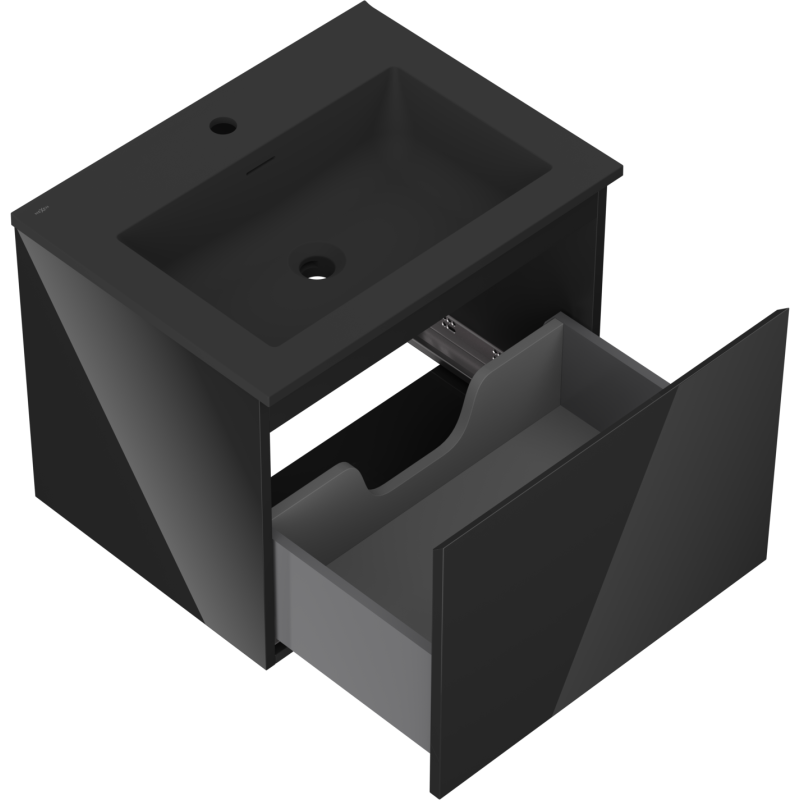 Mexen Orio vonios spintelė 60 cm su praustuvu Otis, 1 stalčius, juodas blizgus/juodas matinis - 91A10-06047-1-BF70-W18M71