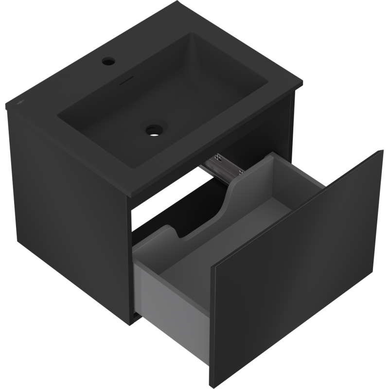 Mexen Orio vonios spintelė 60 cm su Otis praustuvu, 1 stalčius, juodas matinis - 91A10-06047-1-BF71-W18M71